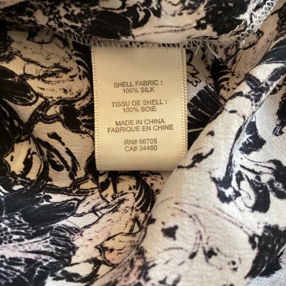 Rebecca‎ Taylor Top Size 4 Black & White Floral Silk Blouse Long Sleeve - Picture 3 of 8